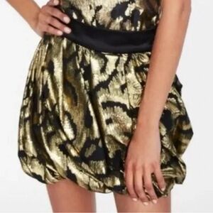 NWT ZARA - Women’s Gold and Black Balloon Skirt with Black Waist Band